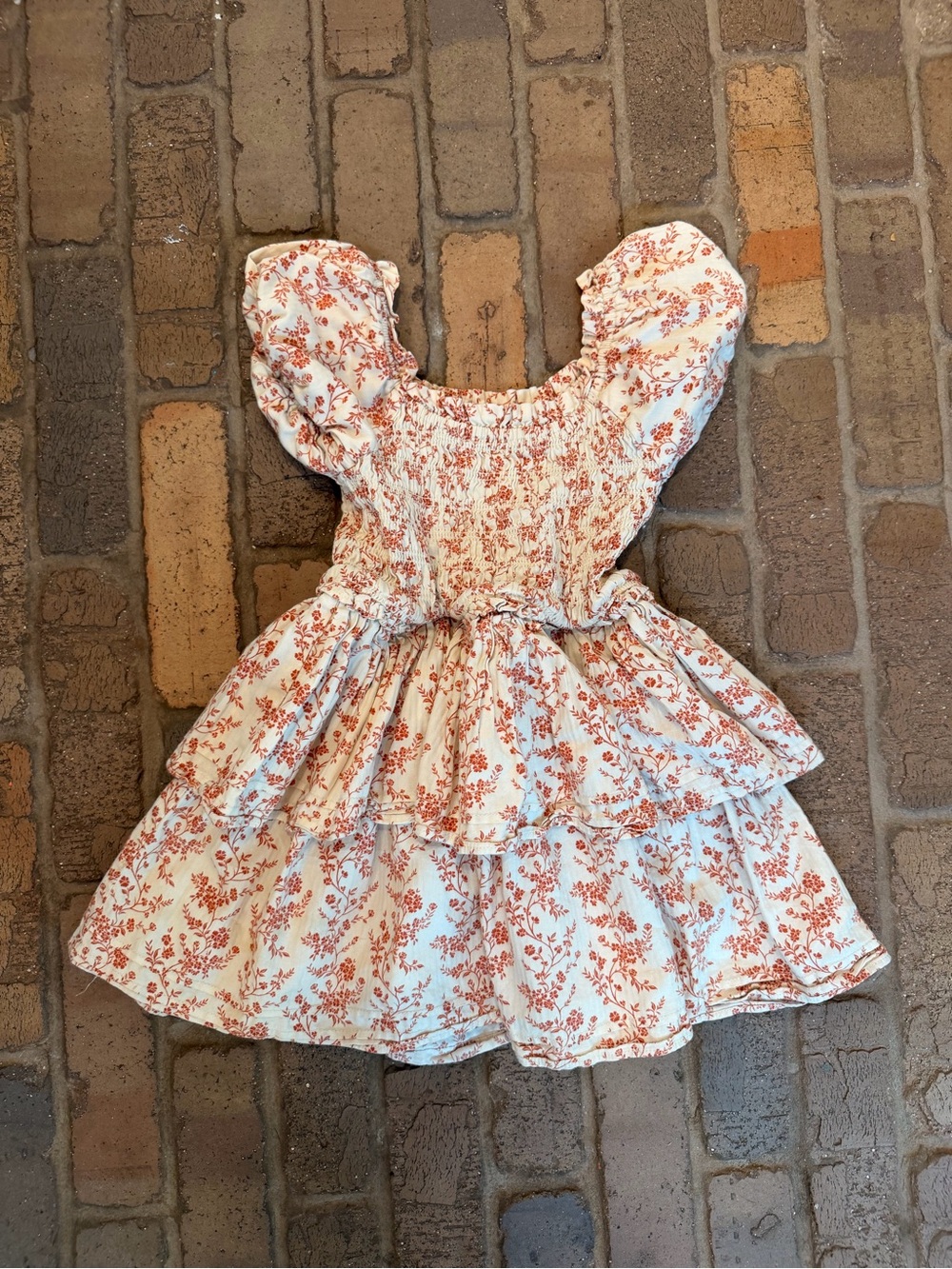 Oralee Smocked Floral Top in Cream & Rust
